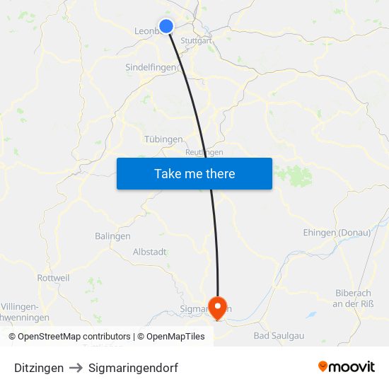 Ditzingen to Sigmaringendorf map