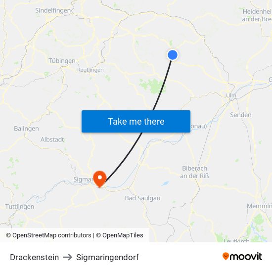 Drackenstein to Sigmaringendorf map