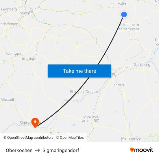 Oberkochen to Sigmaringendorf map