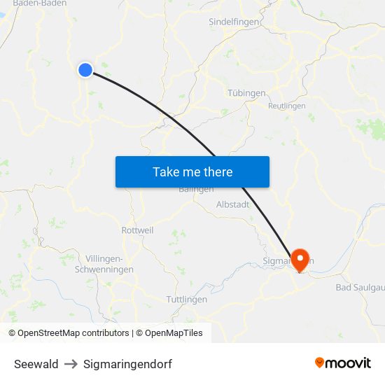 Seewald to Sigmaringendorf map
