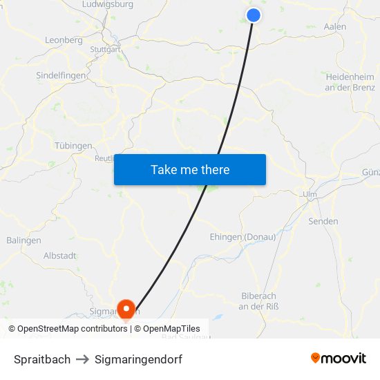 Spraitbach to Sigmaringendorf map
