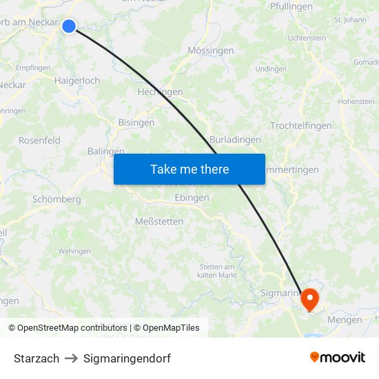 Starzach to Sigmaringendorf map