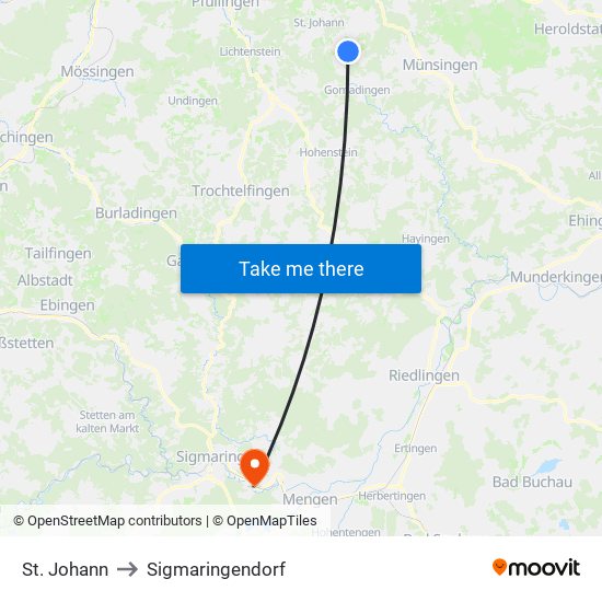 St. Johann to Sigmaringendorf map