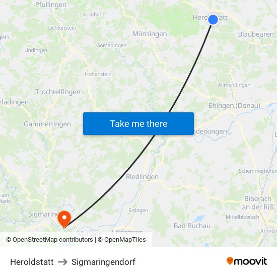Heroldstatt to Sigmaringendorf map