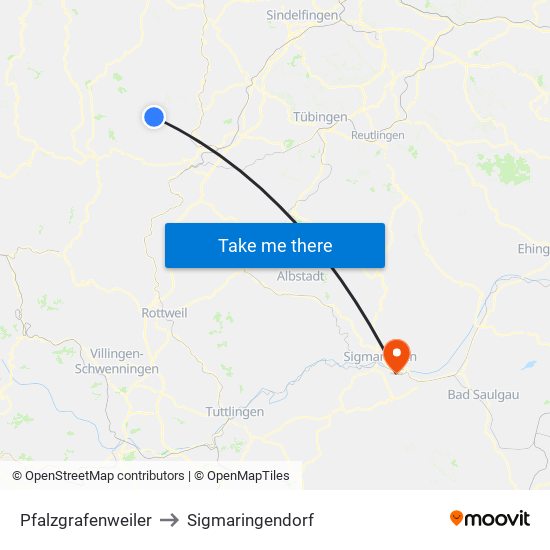 Pfalzgrafenweiler to Sigmaringendorf map