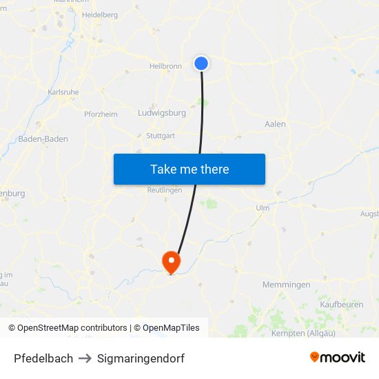 Pfedelbach to Sigmaringendorf map