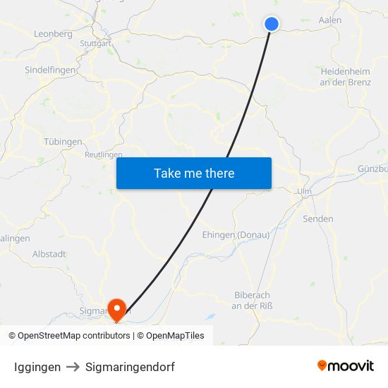 Iggingen to Sigmaringendorf map