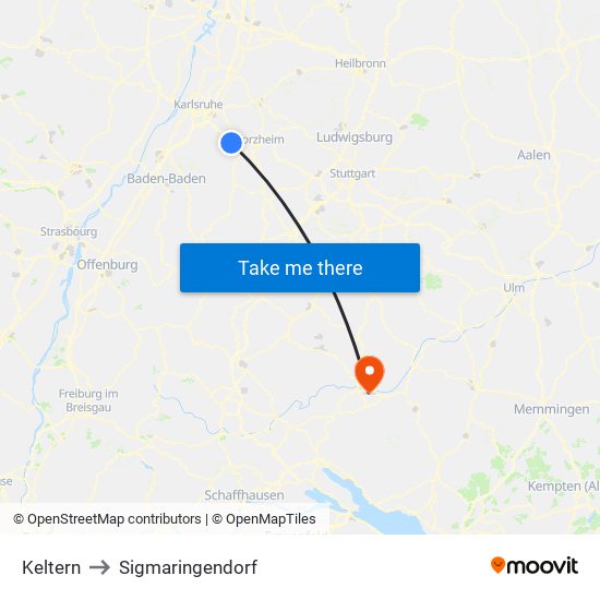 Keltern to Sigmaringendorf map