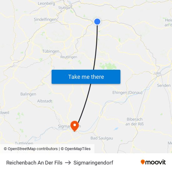 Reichenbach An Der Fils to Sigmaringendorf map