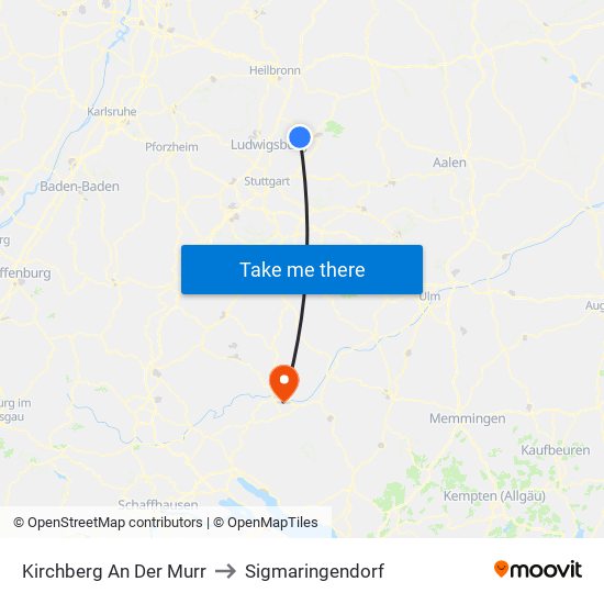 Kirchberg An Der Murr to Sigmaringendorf map