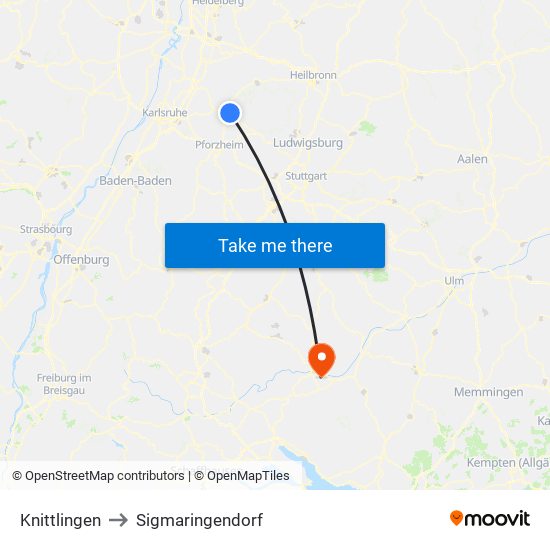 Knittlingen to Sigmaringendorf map