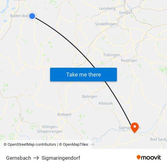 Gernsbach to Sigmaringendorf map