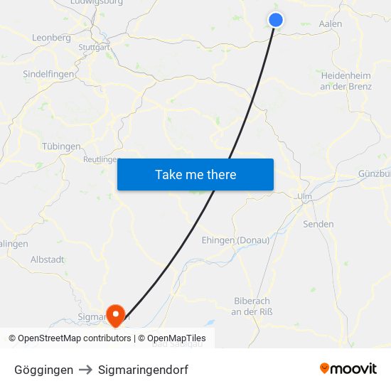 Göggingen to Sigmaringendorf map