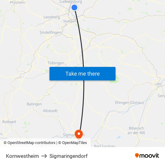 Kornwestheim to Sigmaringendorf map