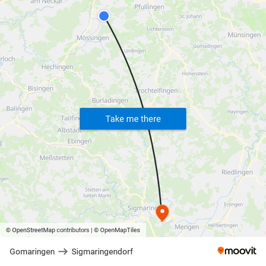 Gomaringen to Sigmaringendorf map