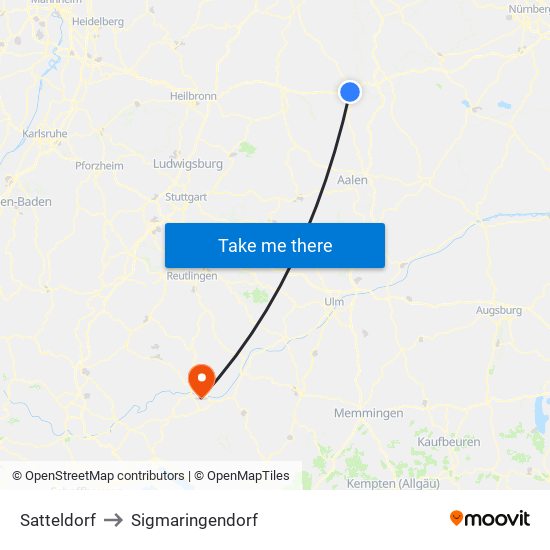 Satteldorf to Sigmaringendorf map