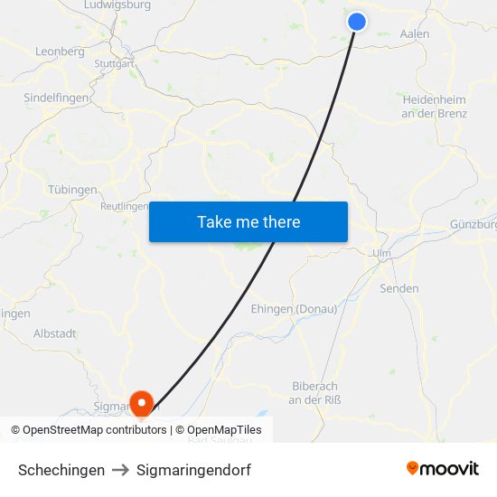 Schechingen to Sigmaringendorf map