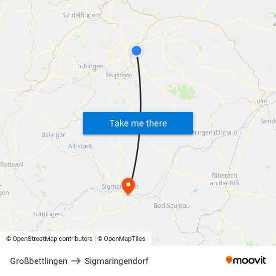 Großbettlingen to Sigmaringendorf map