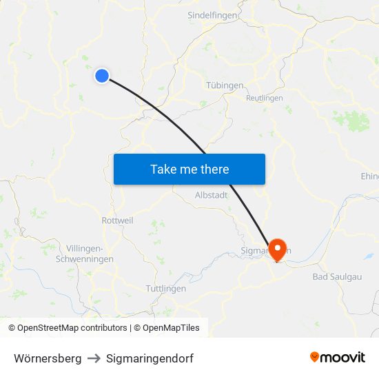 Wörnersberg to Sigmaringendorf map