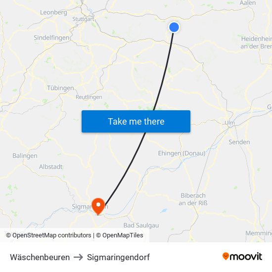 Wäschenbeuren to Sigmaringendorf map