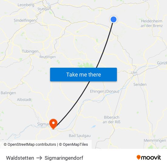 Waldstetten to Sigmaringendorf map