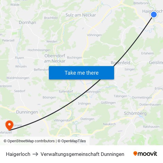 Haigerloch to Verwaltungsgemeinschaft Dunningen map