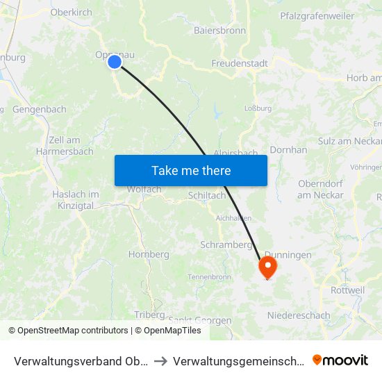 Verwaltungsverband Oberes Renchtal to Verwaltungsgemeinschaft Dunningen map