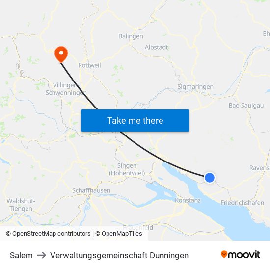 Salem to Verwaltungsgemeinschaft Dunningen map