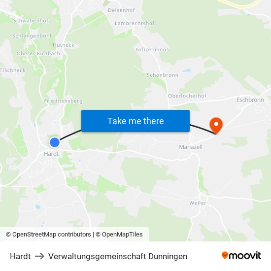 Hardt to Verwaltungsgemeinschaft Dunningen map