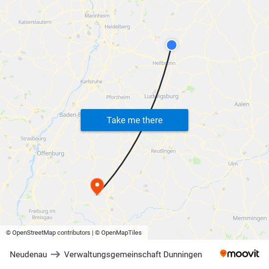 Neudenau to Verwaltungsgemeinschaft Dunningen map