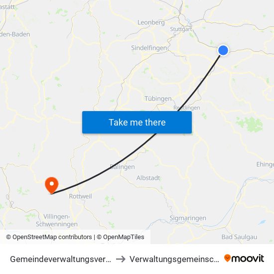 Gemeindeverwaltungsverband Plochingen to Verwaltungsgemeinschaft Dunningen map