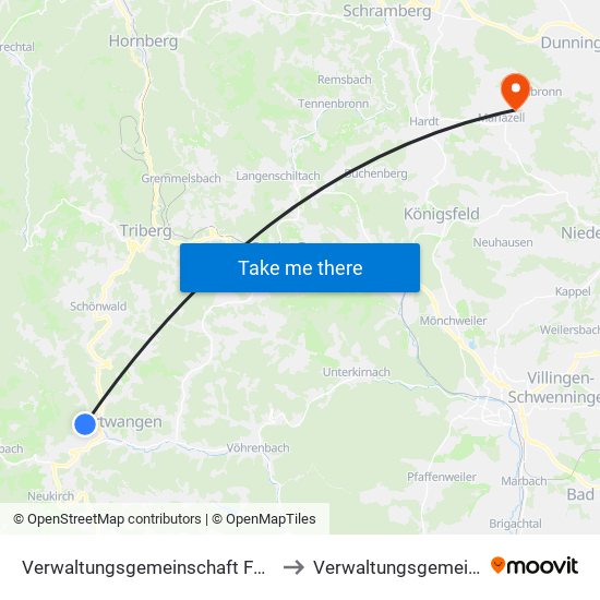 Verwaltungsgemeinschaft Furtwangen Im Schwarzwald to Verwaltungsgemeinschaft Dunningen map