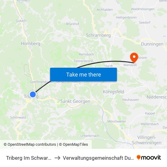 Triberg Im Schwarzwald to Verwaltungsgemeinschaft Dunningen map