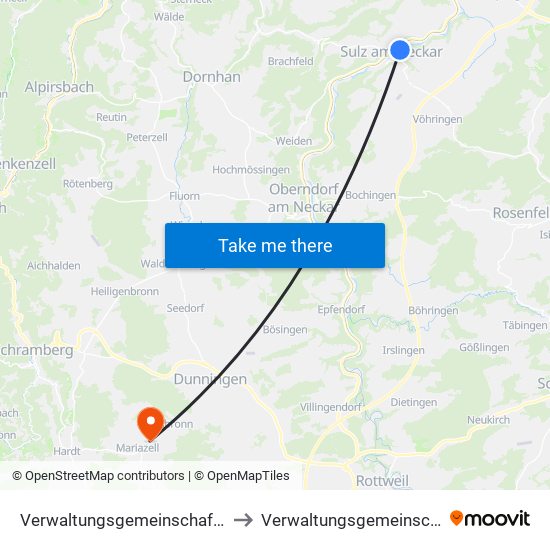 Verwaltungsgemeinschaft Sulz am Neckar to Verwaltungsgemeinschaft Dunningen map