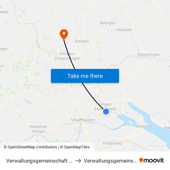 Verwaltungsgemeinschaft Singen (Hohentwiel) to Verwaltungsgemeinschaft Dunningen map