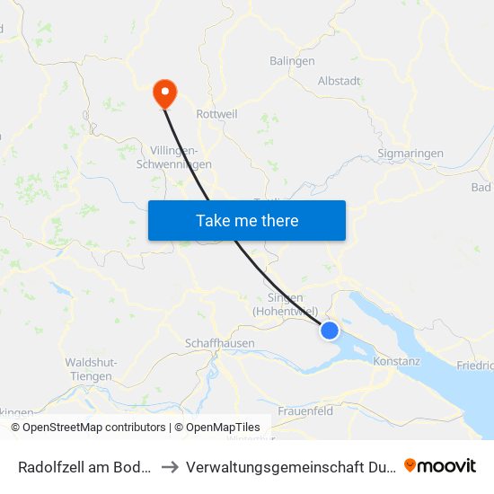 Radolfzell am Bodensee to Verwaltungsgemeinschaft Dunningen map