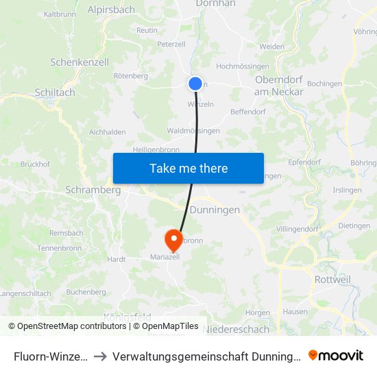 Fluorn-Winzeln to Verwaltungsgemeinschaft Dunningen map