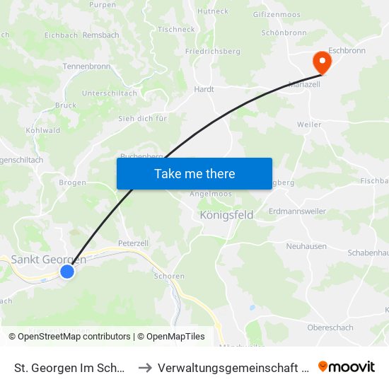 St. Georgen Im Schwarzwald to Verwaltungsgemeinschaft Dunningen map