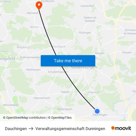 Dauchingen to Verwaltungsgemeinschaft Dunningen map