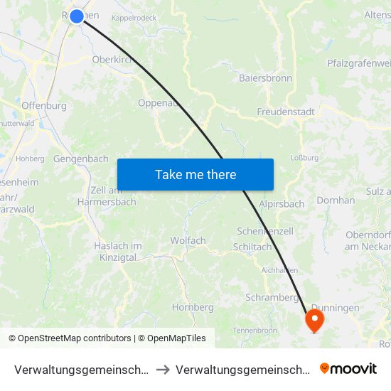 Verwaltungsgemeinschaft Oberkirch to Verwaltungsgemeinschaft Dunningen map