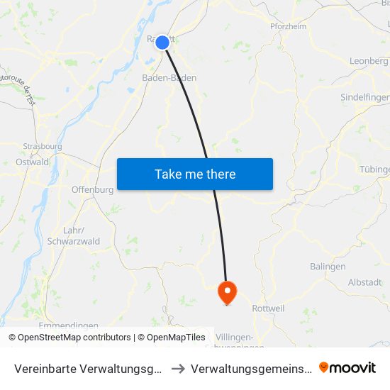 Vereinbarte Verwaltungsgemeinschaft Rastatt to Verwaltungsgemeinschaft Dunningen map