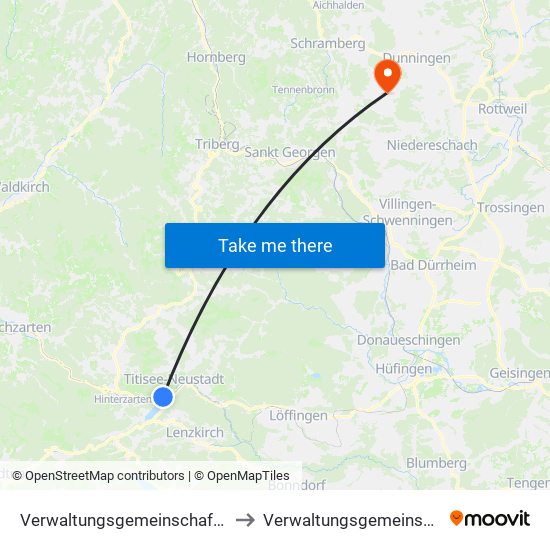 Verwaltungsgemeinschaft Titisee-Neustadt to Verwaltungsgemeinschaft Dunningen map