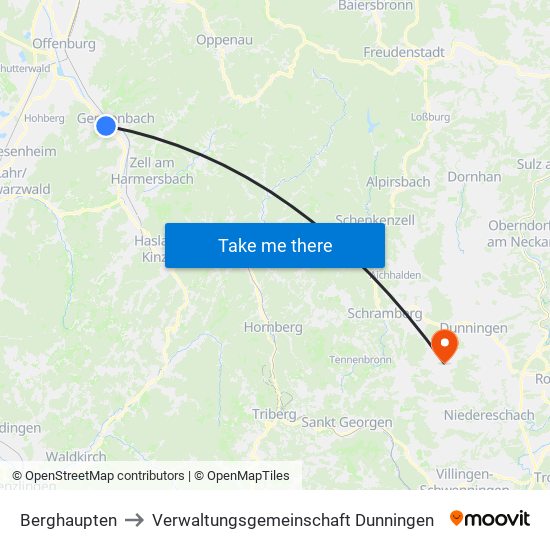 Berghaupten to Verwaltungsgemeinschaft Dunningen map