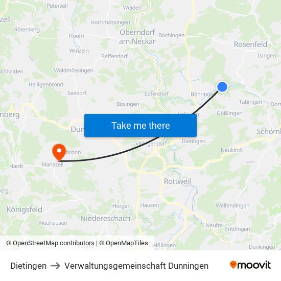 Dietingen to Verwaltungsgemeinschaft Dunningen map