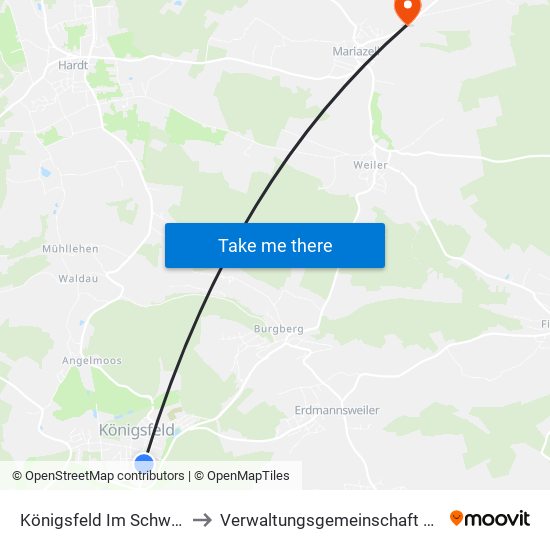 Königsfeld Im Schwarzwald to Verwaltungsgemeinschaft Dunningen map