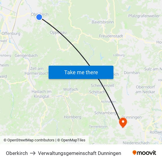 Oberkirch to Verwaltungsgemeinschaft Dunningen map