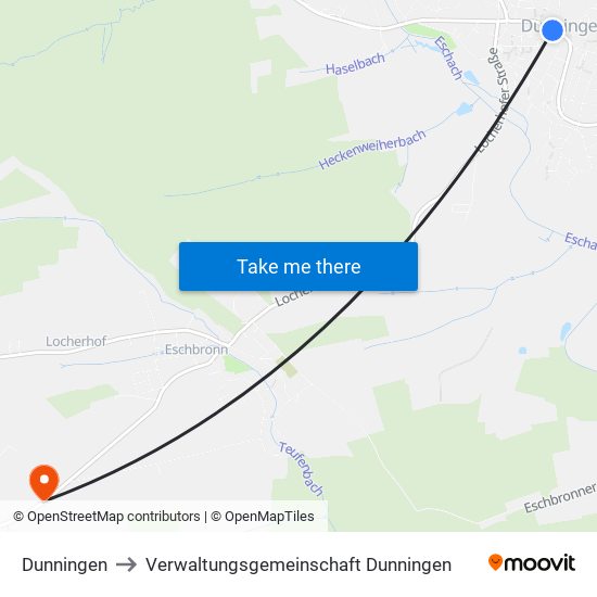 Dunningen to Verwaltungsgemeinschaft Dunningen map