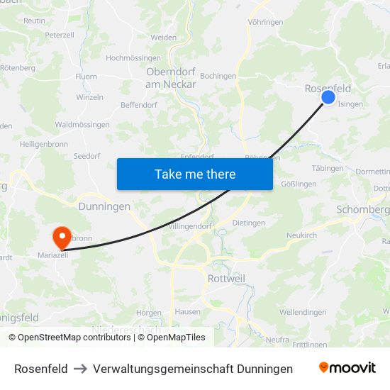 Rosenfeld to Verwaltungsgemeinschaft Dunningen map