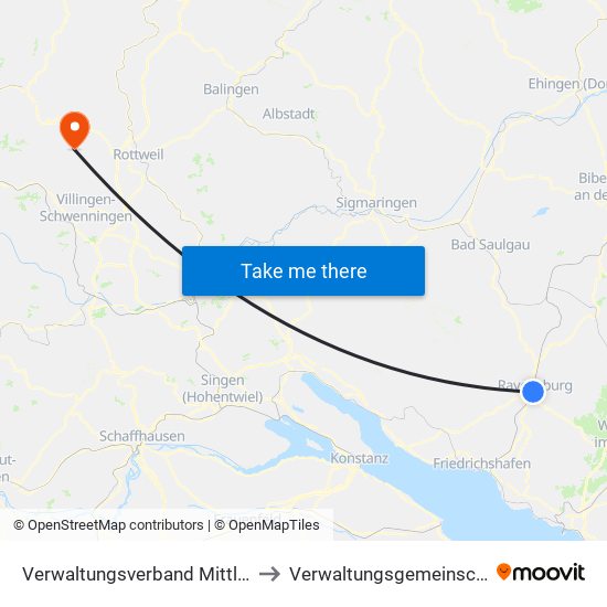 Verwaltungsverband Mittleres Schussental to Verwaltungsgemeinschaft Dunningen map