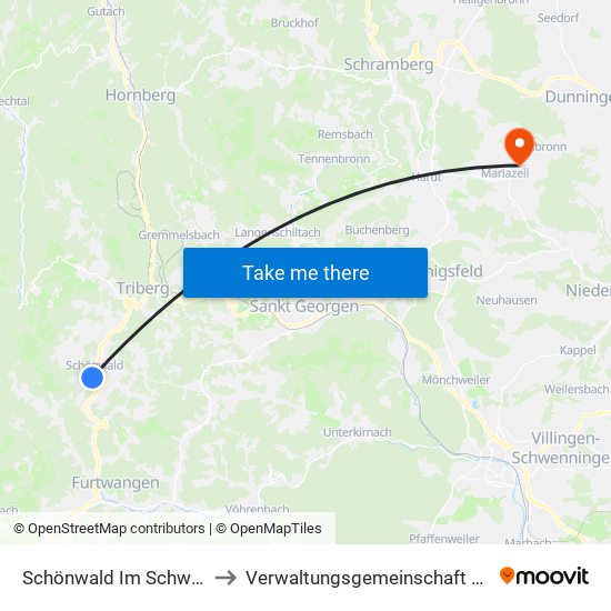 Schönwald Im Schwarzwald to Verwaltungsgemeinschaft Dunningen map